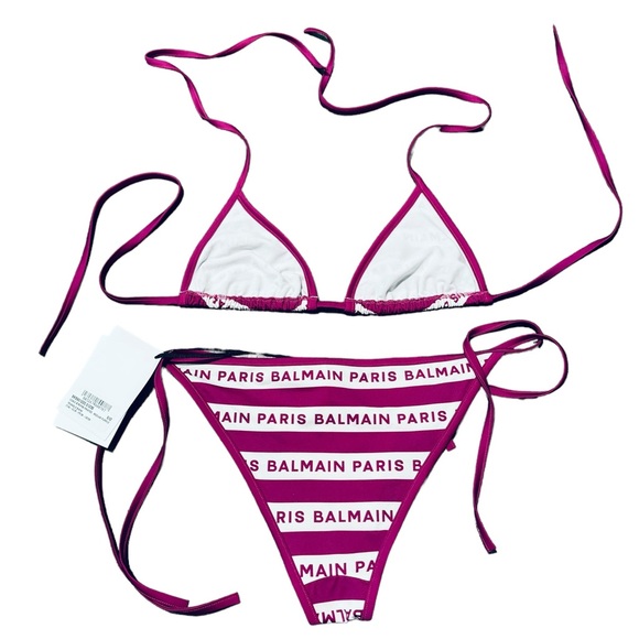 BALMAIN***Purple/ White Striped Logo String Bikini Set**US 4 $585 - Picture 3 of 4